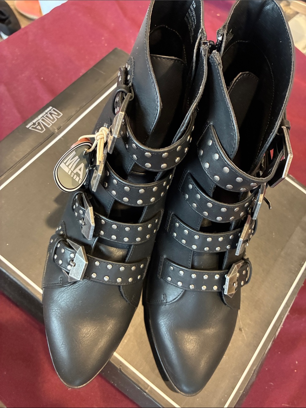 MIA Black Pointed Multi-Strap Studded Ankle Booties